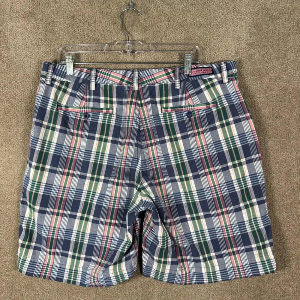 Vineyard Vines Plaid Shorts Mens 38 Multicolor Preppy Cotton Flat Front 9 Inseam